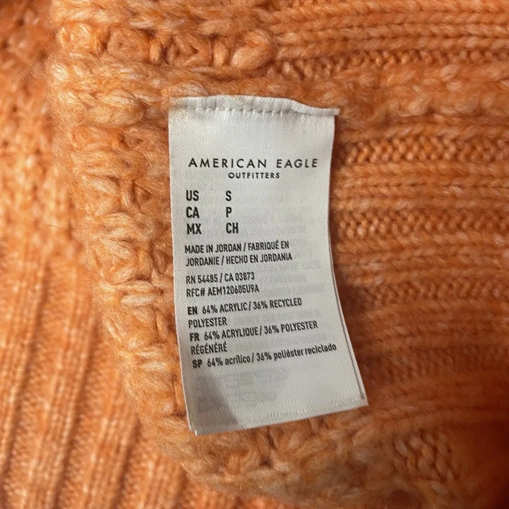 American Eagle Sweater‎ Small Waffle Knit Orange V-neck Oversized Cozy Preppy S